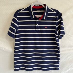 Vineyard Vines Polo Short Sleeve Shirt Blue With White Stripes Medium